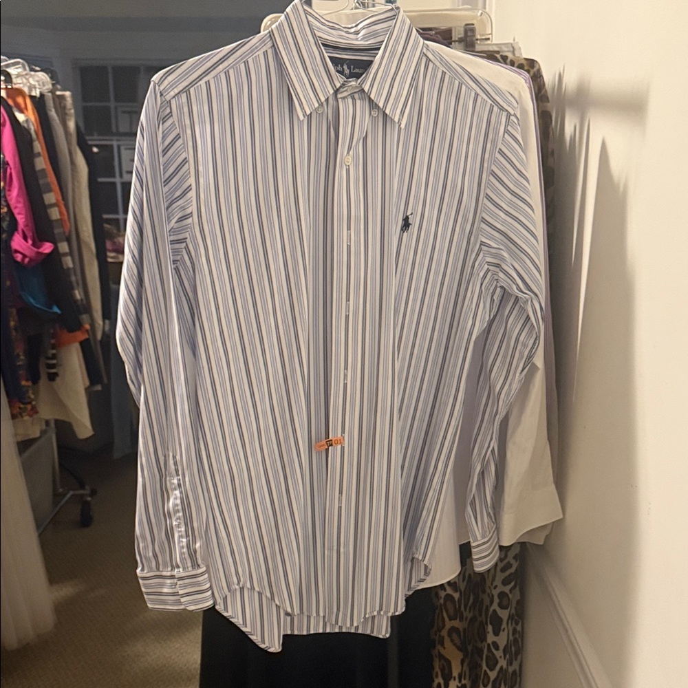 Ralph Lauren Blue and White Striped Dress Shirt